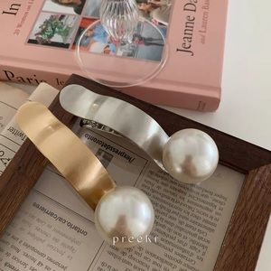 Metal pearl hair clip ( silver)